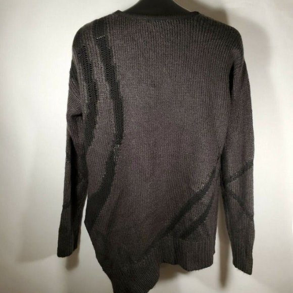 DEVOTED Colorblock Open Knit Sweater Medium Black Charcoal Long Sleeve Acrylic - Picture 9 of 10